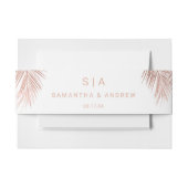 トロピカルな偽のローズゴールドのパームリーフ ウェディングイニシャル 招待状ベリーバンド (正面例)