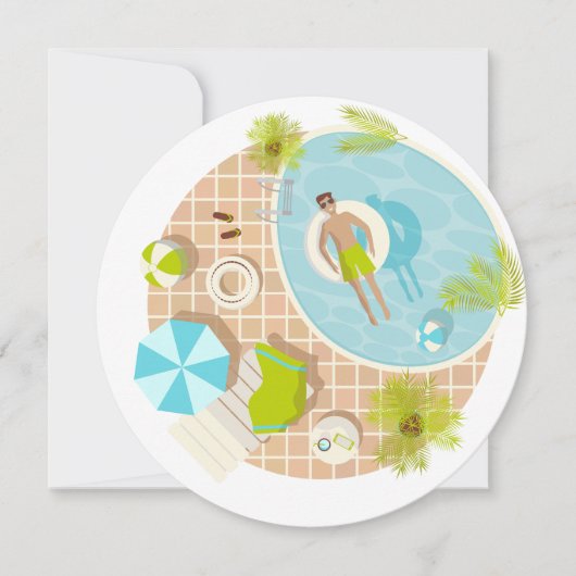 トロピカルな夏のビーチでのバケーション中のプール担当 招待状 (正面)