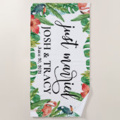 トロピカルな新婦と新郎、結婚式のオーダーメイド ビーチタオル (正面)