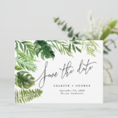 トロピカルな水彩画の草花がモダンなデザインの「save the date」 セーブザデート (スタンド正面)