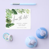 トロピカルな水彩画の葉と花の「save the date」お知らせ チラシ (シングル)