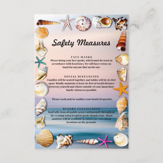 トロピカルな砂浜と貝殻の安全対策 エンクロージャーカード (正面)