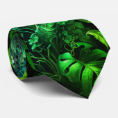 トロピカルな緑の葉 ハワイアン・パターン ネクタイ (ロール)