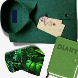 トロピカルな緑の葉 ハワイアン・パターン ネクタイ