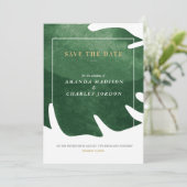 トロピカルな緑の葉 日程を保存 招待状 (スタンド正面)