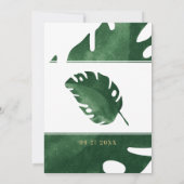 トロピカルな緑の葉 日程を保存 招待状 (裏面)