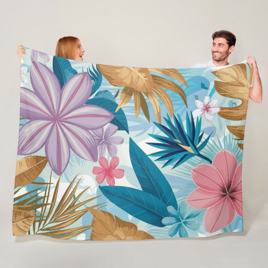 トロピカルな花と緑豊かな葉とエキゾチックな花 フリースブランケット (インサイチュ)