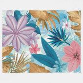 トロピカルな花と緑豊かな葉とエキゾチックな花 フリースブランケット (正面(横))