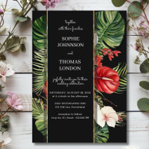 トロピカルな花と葉のダークウォーターカラー結婚式