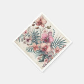 トロピカルな花と葉の水彩 スタンダードカクテルナプキン (角)
