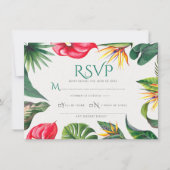 トロピカルな花と離れエレガントウェディング サンキューカード (正面)