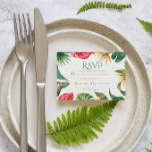 トロピカルな花と離れエレガントウェディング サンキューカード