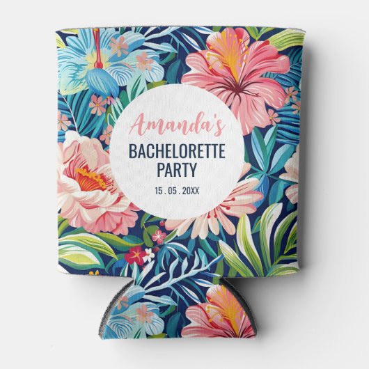 トロピカルな花嫁の友達とのパーティー 夏の花柄 缶クーラー (正面)