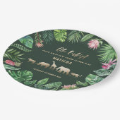 トロピカルな葉っぱとゴールドの動物のベイビーシャワーパーティー ペーパープレート (アングル)