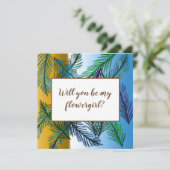 トロピカルな葉っぱ,  あなたは私のフラワーガールカードになりますか サンキューカード (スタンド正面)