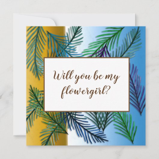 トロピカルな葉っぱ,  あなたは私のフラワーガールカードになりますか サンキューカード (正面)