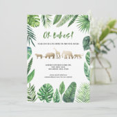 トロピカルな葉とゴールドの動物の双子ベビーシャワー (スタンド正面)