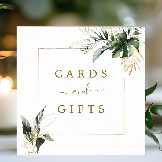 トロピカルな葉のウェディングカード&ギフトスクエアサイン ポスター