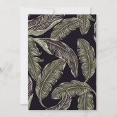 トロピカルな葉のセージ緑の黒いスクリプト結婚の 招待状 (裏面)