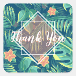 トロピカルな葉のパターンを擬人化ありがとう スクエアシール