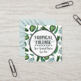 トロピカルな葉のパーム葉のと緑の水色 スクエア名刺