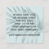 トロピカルな葉のパーム葉のと緑の水色 スクエア名刺 (裏面)