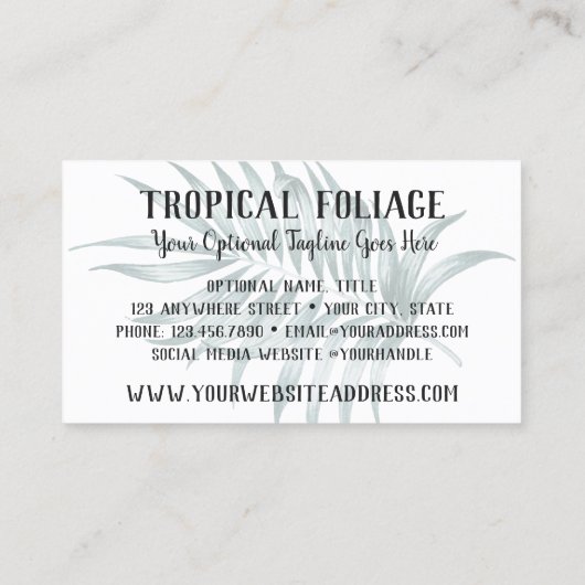 トロピカルな葉のパーム葉のと緑の水色 名刺 (裏面)