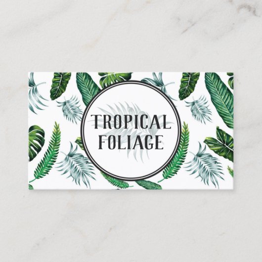 トロピカルな葉のパーム葉のと緑の水色 名刺 (正面)