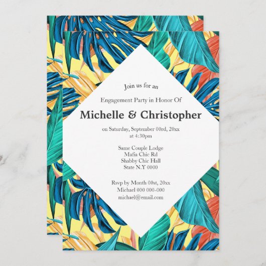 トロピカルな葉の夏の島のアロハカラフルなレモン 招待状 (正面/裏面)