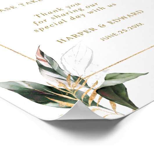 トロピカルな葉の愛は甘いデザートバーのサイン ポスター (角)