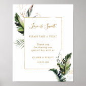 トロピカルな葉の愛は甘いデザートバーのサイン ポスター (正面)