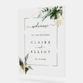 トロピカルな葉の緑結婚の歓迎 アクリルサイン (傾斜)