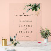 トロピカルな葉の緑結婚の歓迎 アクリルサイン (ウェディング)