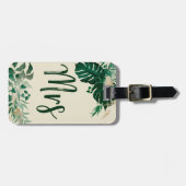 トロピカルな葉の花嫁トレンディーミセス・ハネムーン・トラベル ラゲッジタグ (正面横)