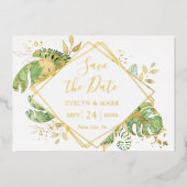 トロピカルな葉の金箔の保存日 箔招待状 (正面)