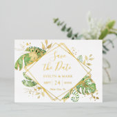 トロピカルな葉の金箔の保存日 箔招待状 (立ち正面)