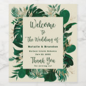 トロピカルな葉トレンディー結婚の緑の歓迎 ワインラベル (シングルラベル)