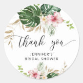 トロピカルな葉、モンステラ ブライダルシャワー ラウンドシール (正面)