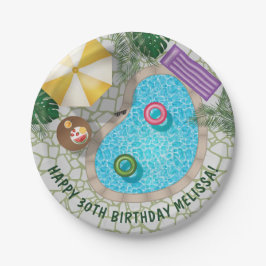 トロピカルな裏庭のプール 夏のプール 誕生日パーティー ペーパープレート