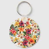 トロピカルな赤黄色のハイビスカスの花 ブライダルシャワー キーホルダー (裏面)