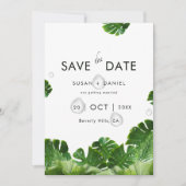 トロピカルな野生のヤシの葉とモダンなウェディングフォト セーブザデート (正面)