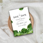 トロピカルな野生のヤシの葉とモダンなウェディングフォト セーブザデート