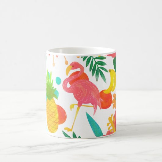トロピカルな雰囲気の花柄と葉 夏の装い コーヒーマグカップ (中央)