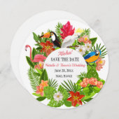 トロピカルな鳥と花のお知らせ 招待状 (正面/裏面)