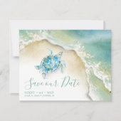 トロピカルなSave the Date - ウォーターカラーのアカウミガメ セーブザデート (正面)