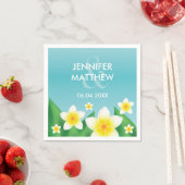 トロピカルのと葉白いフランギパニ結婚ー スタンダードカクテルナプキン (インサイチュ)