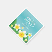 トロピカルのと葉白いフランギパニ結婚ー スタンダードカクテルナプキン (角)