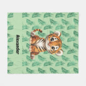 トロピカルの可愛い漫画離れの虎 フリースブランケット (正面(横))