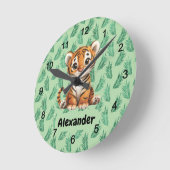 トロピカルの可愛い漫画離れの虎 ラウンド壁時計 (傾斜)