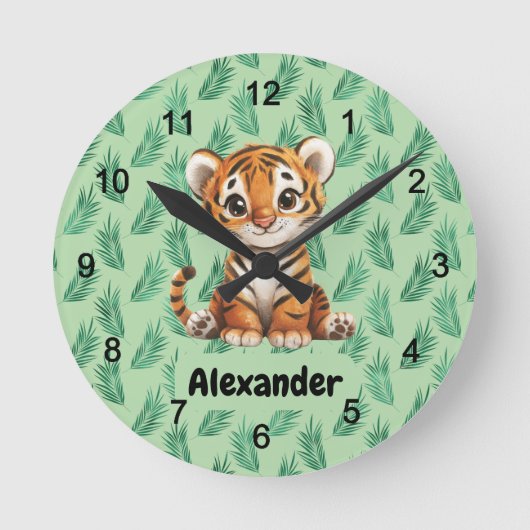 トロピカルの可愛い漫画離れの虎 ラウンド壁時計 (正面)